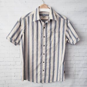 Kuhl Bohemian Mens Short Sleeve Shirt Size S Orange Stripe Button Up Cotton